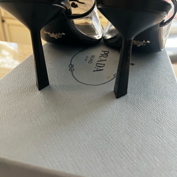 Prada Authentic Women's Logo Heeled Sandals PVC with Leather - Picture 7 of 9